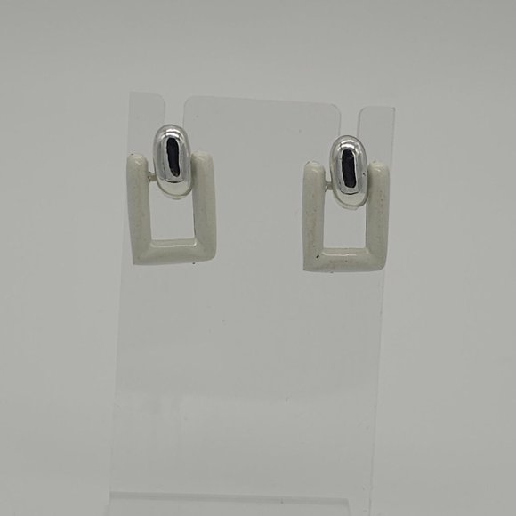 Vintage White Silver Tone Door Knocker Earrings Art Deco Moveable Drop M1 - Picture 3 of 6